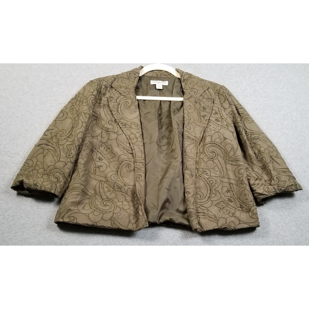 Coldwater Creek Blazer Women PS Petite Small Green Embroidery Jacket Artsy Open - Picture 1 of 10